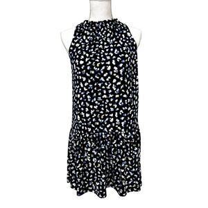 Banana Republic Blue Leopard Print Knit Jersey Flounce Shift Dress Small Petite